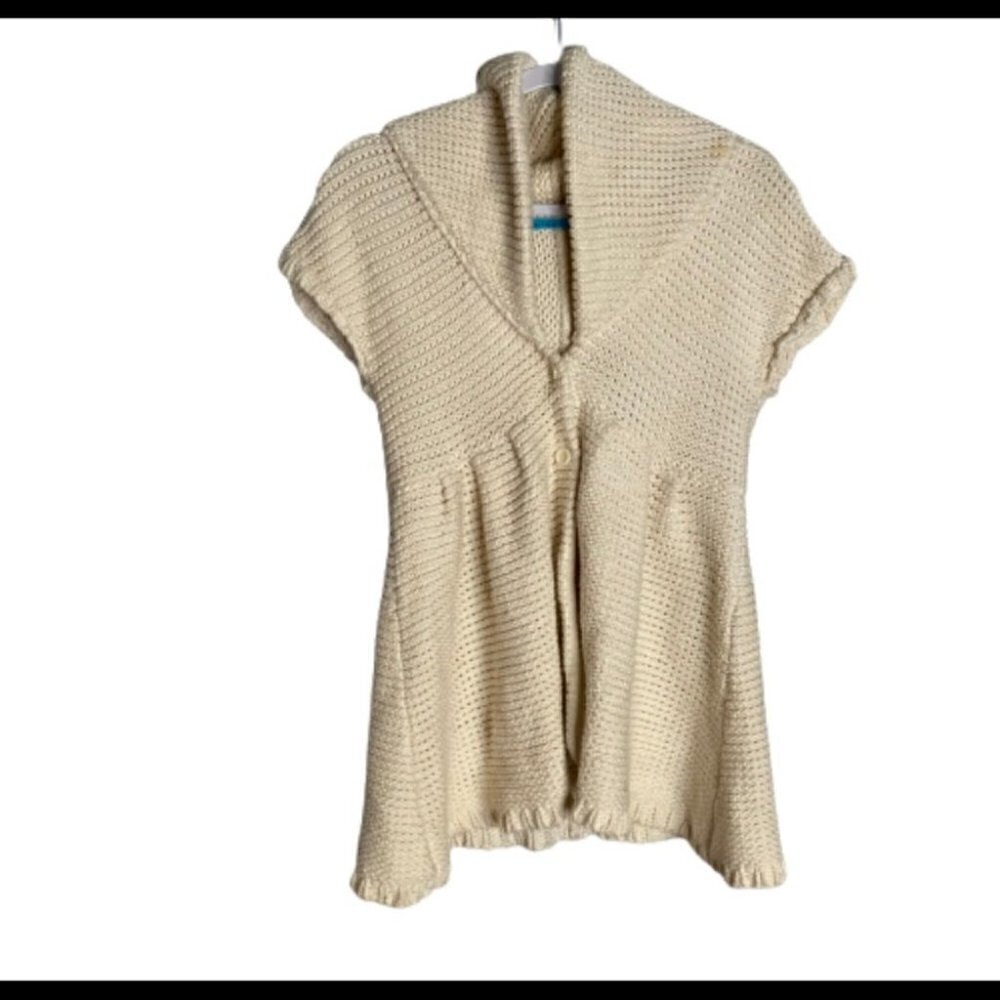 Alice + Olivia Emily Cream Peplum Short Sleeve Cardigan